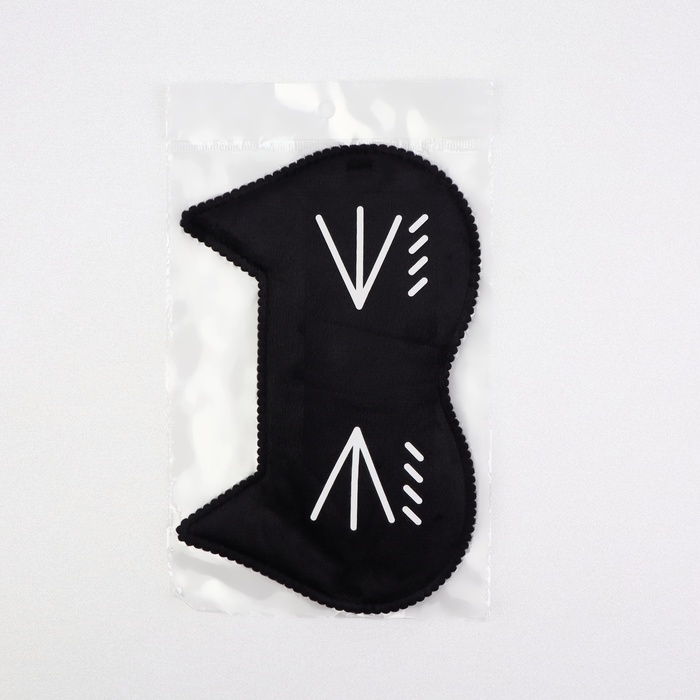 Маска для сна &laquo;Котяо&raquo;, 19,5 &times; 12 см, резинка одинарная, цвет чёрный