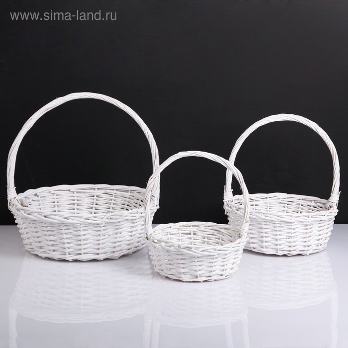 Набор корзин, 3 шт, 39×14/40 см, 30×12/35 см, 25×10/30 см, белый, ива Набор корзин, 3 шт, 39×14/40 см, 30×12/35 см, 25×10/30 см, белый, ива