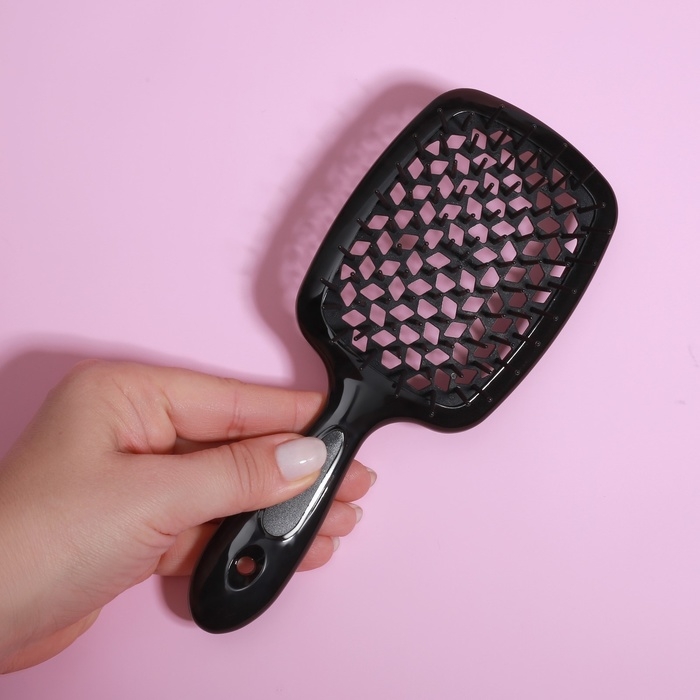 Расчёска массажная, широкая, вентилируемая, 8,5 &times; 20,5 см, цвет чёрный