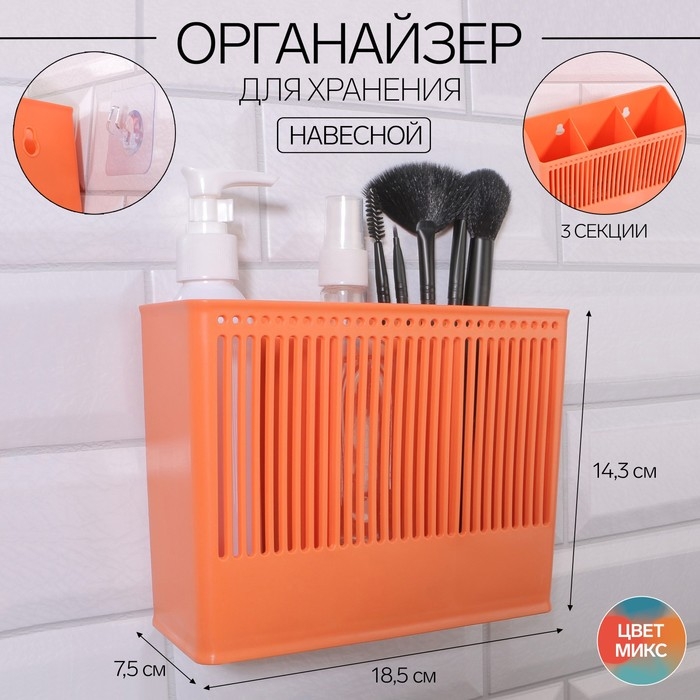 Органайзер для хранения «Classic», навесной, 3 секции, с клеевой основой, 18,5 × 14,3 × 7,5 см, цвет МИКС Органайзер для хранения «Classic», навесной, 3 секции, с клеевой основой, 18,5 × 14,3 × 7,5 см, цвет МИКС