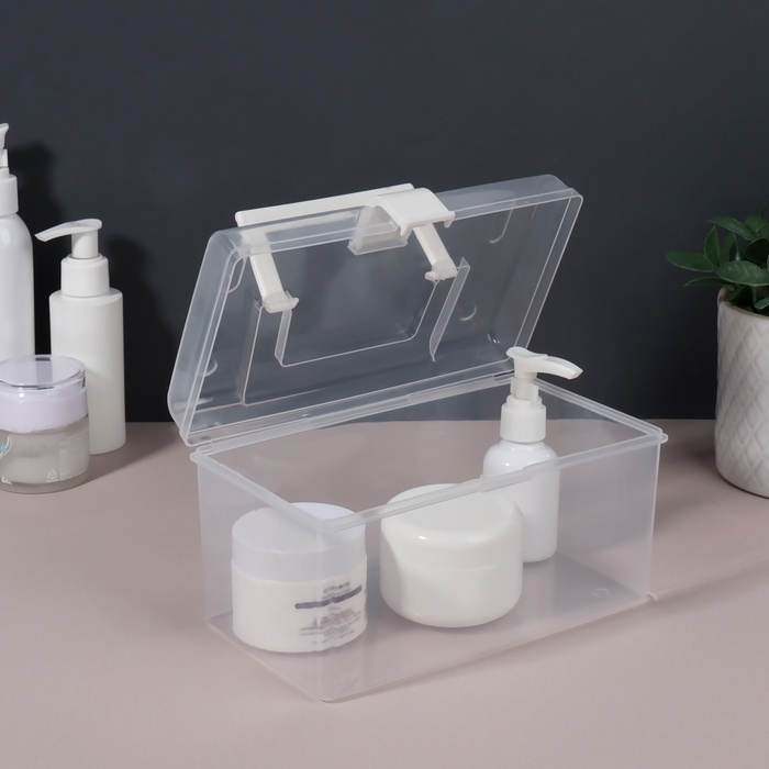 Органайзер для хранения, с крышкой, с ручкой, 19,5 × 12 × 11 см цвет прозрачный/белый Органайзер для хранения, с крышкой, с ручкой, 19,5 × 12 × 11 см цвет прозрачный/белый