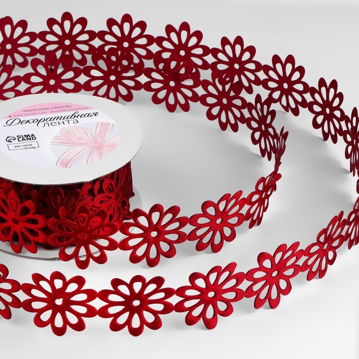 Лента фигурная &laquo;Крупный цветок&raquo;, 40 мм, 9 &plusmn; 0,5 м, цвет бордовый