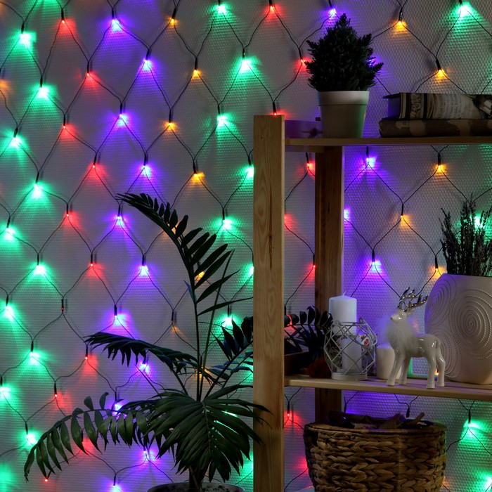 Гирлянда &laquo;Сеть&raquo; 2 &times; 2 м, IP20, тёмная нить, 224 LED, свечение мульти, 8 режимов, 220 В