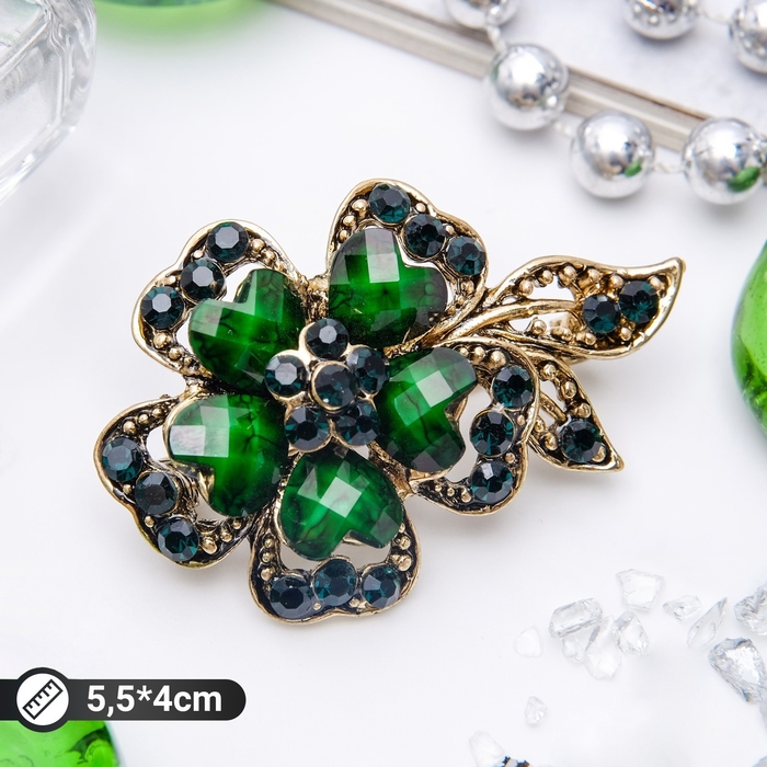 Брошь &laquo;Цветок желаний&raquo;, цвет изумрудный в чернёном золоте