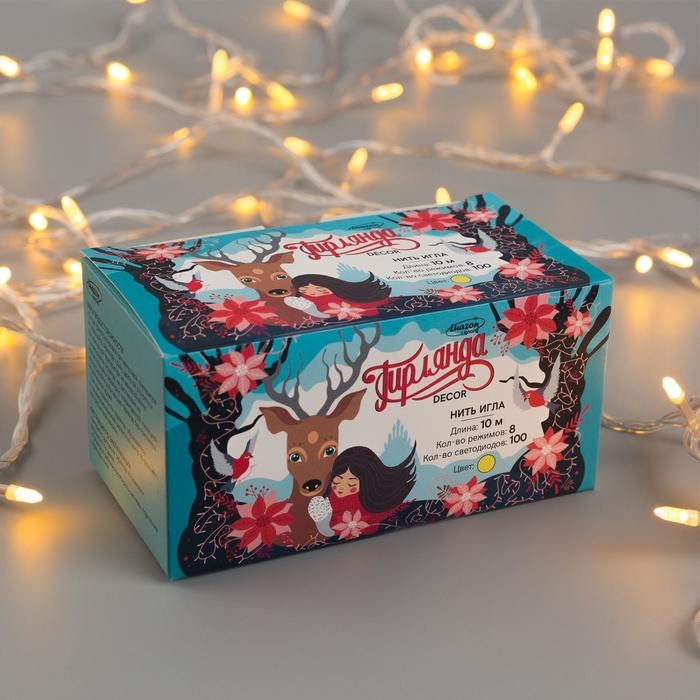 Гирлянда &laquo;Нить&raquo; 10 м с насадками &laquo;Игла&raquo;, IP20, прозрачная нить, 100 LED, свечение жёлтое, 8 режимов, 220 В