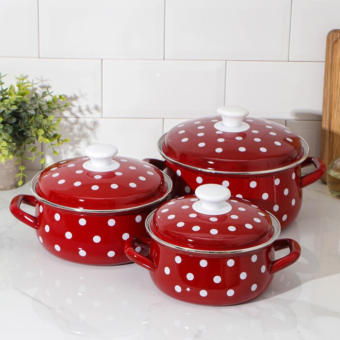 Набор кастрюль &laquo;Моника&raquo;, 3 предмета: 1,5 л, 2 л, 3 л, эмалированные крышки, индукция