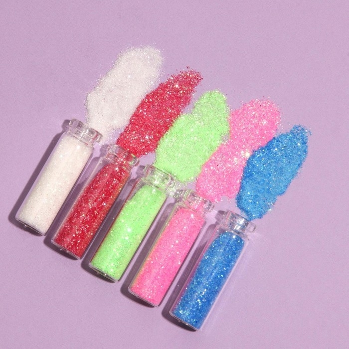 Блёстки для декора ногтей, мелкие, набор 12 бутылочек, разноцветные Блёстки для декора ногтей, мелкие, набор 12 бутылочек, разноцветные