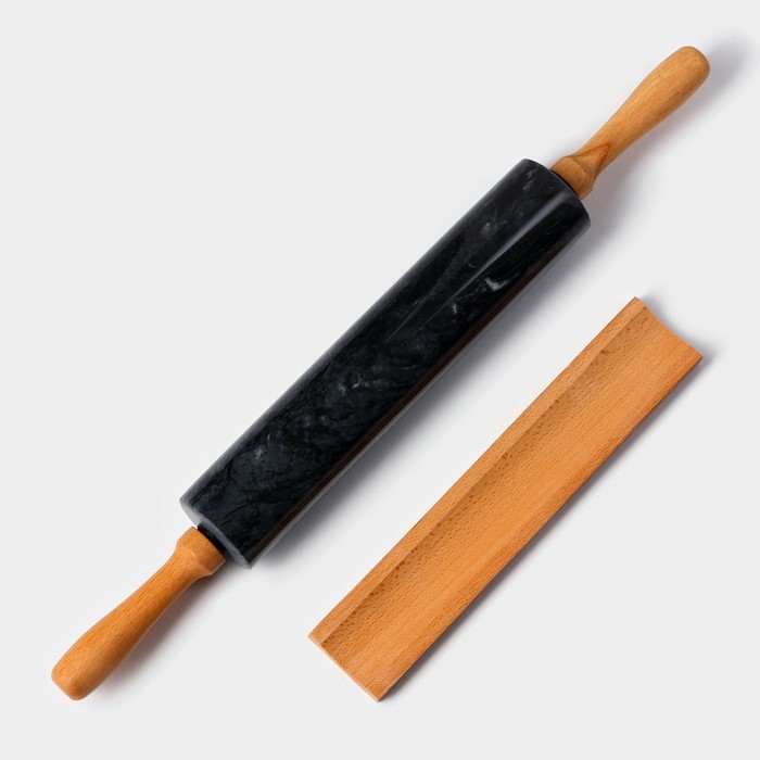 Скалка из мрамора Magistro, с подставкой, 45&times;5 см, цвет чёрный