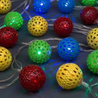 Гирлянда &laquo;Нить&raquo; 4 м с насадками &laquo;Шарик с узором&raquo;, IP20, прозрачная нить, 20 LED, свечение мульти, 8 режимов, 220 В