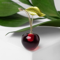 Брошь &laquo;Вишенка&raquo; с листочком, цвет бордово-зелёный в золоте