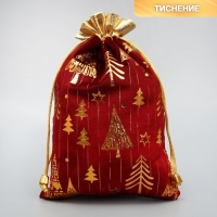 Мешочек подарочный плюш &laquo;Подарок для души&raquo;, ёлки, тиснение, 16 х 24 см +/- 1.5 см, Новый год