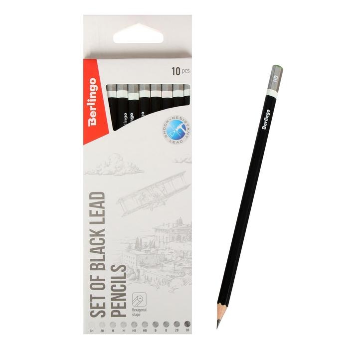 Набор карандашей чернографитных 10 штук Berlingo, 3H-3B, европодвес Набор карандашей чернографитных 10 штук Berlingo, 3H-3B, европодвес