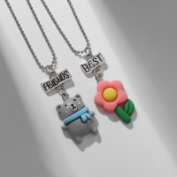 Кулоны &laquo;Неразлучники&raquo; медведь и цветок, цветные в серебре, 40 см