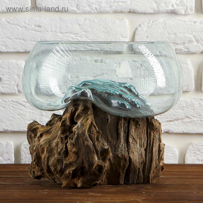 Вазон стекло на дереве "Забота" 20х25х25 см, МИКС