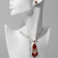 Гарнитур 2 предмета: серьги, кулон &laquo;Капли&raquo; квартет, цвет красно-белый в золоте, 48 см