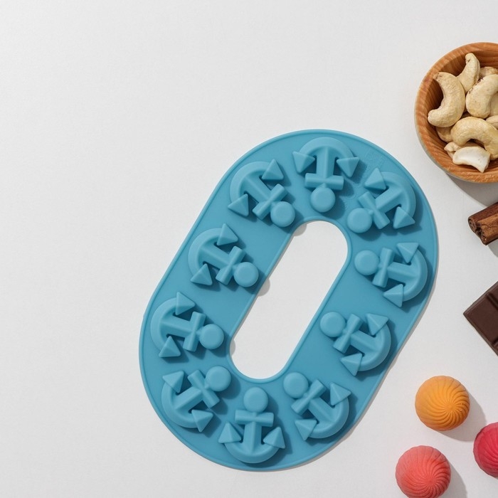 Форма для шоколада Доляна &laquo;Якорь&raquo;, силикон, 20,5&times;13,5&times;1 см, 10 ячеек, цвет МИКС