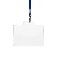 Бейдж горизонтальный, внешний размер 94&times;80 мм, внутренний размер 87&times;54 мм, на синем шнурке 40 см