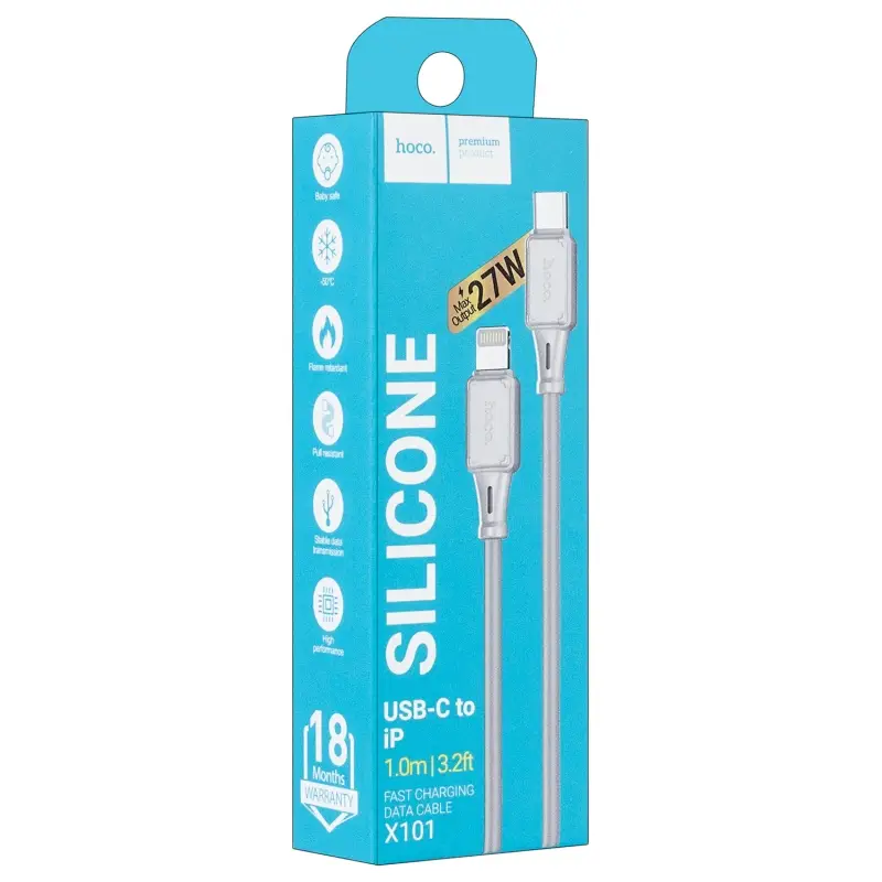 Кабель X101 Type-C на Lightning 1M 27W HOCO серый