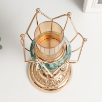 Подсвечник металл на 1 свечу "Бутон. Бело-зелёный мрамор" золото 25х11х11 см