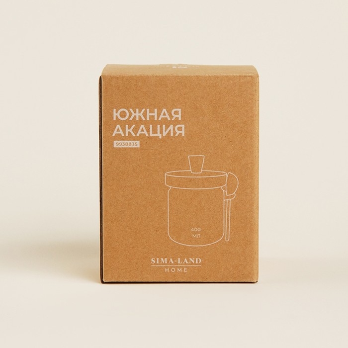 Банка стеклянная для сыпучих продуктов с ложкой SL Home &laquo;Южная акация&raquo;, 400 мл, 10,5&times;9&times;13 см