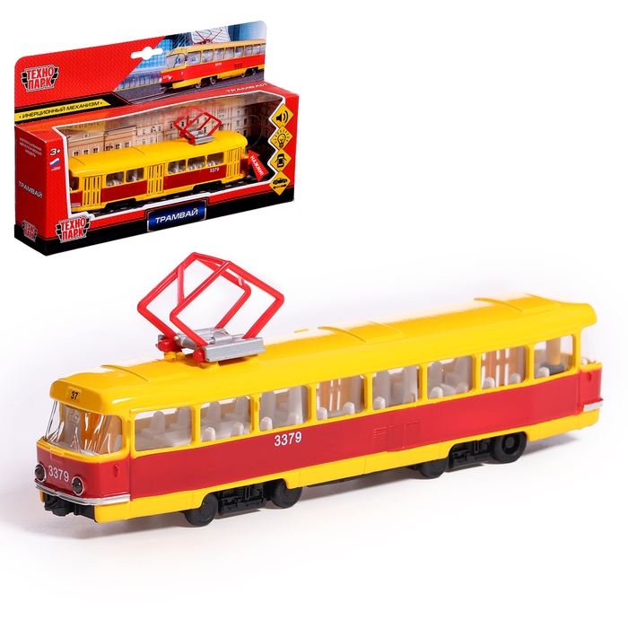 Машина металлическая &laquo;Трамвай&raquo;, световые и звуковые эффекты, открываются двери, инерционная, 18 см