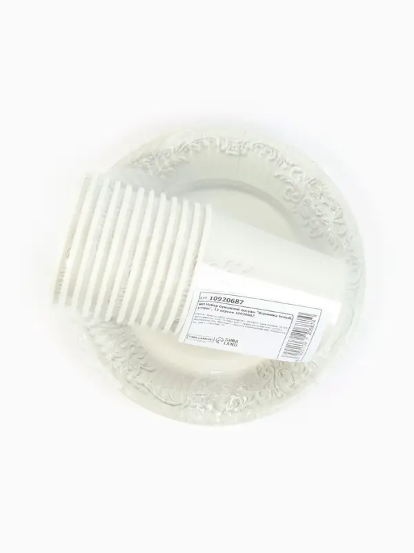 МП Набор бумажной посуды "Керамика белый, узоры", 12 персон