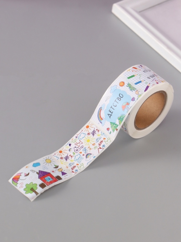 Наклейка бумага "Детские рисунки" 3х5 см 200 шт в рулоне