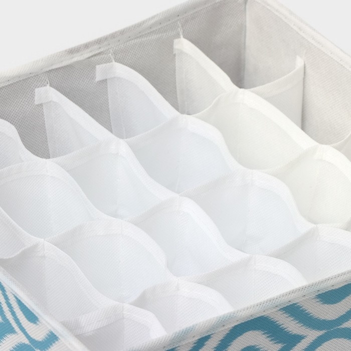 Органайзер для хранения белья Доляна &laquo;Лагуна&raquo;, 24 ячейки, 30&times;30&times;10 см, цвет бирюзовый