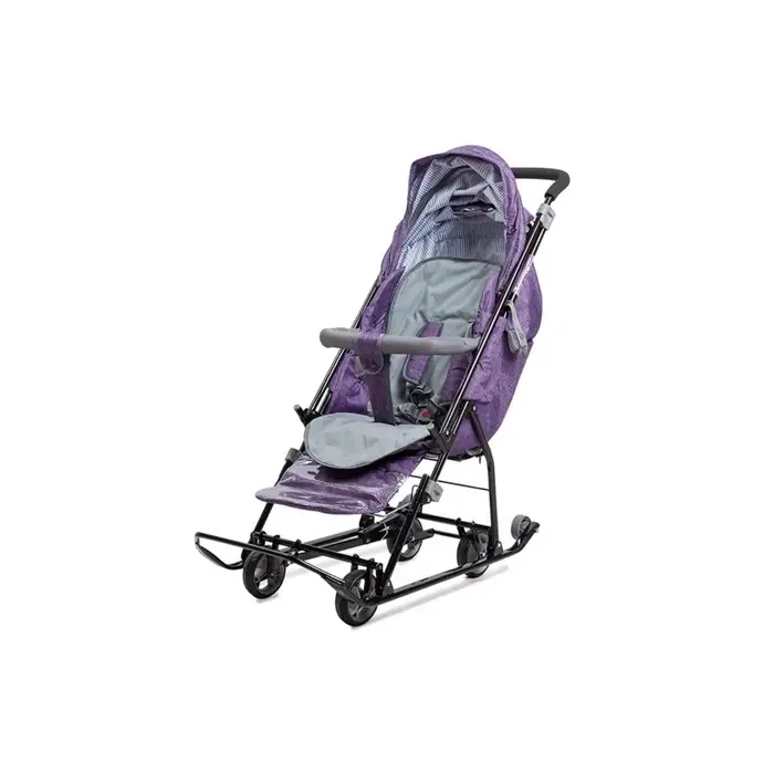 Санки - коляска &laquo;Наши детки 6&raquo;, чехол для ног, муфта, сумка, баклажановый с полосками