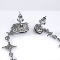 Серьги висячие со стразами &laquo;Созвездие&raquo; с геометрией, цвет чёрный в серебре, 5,5 см