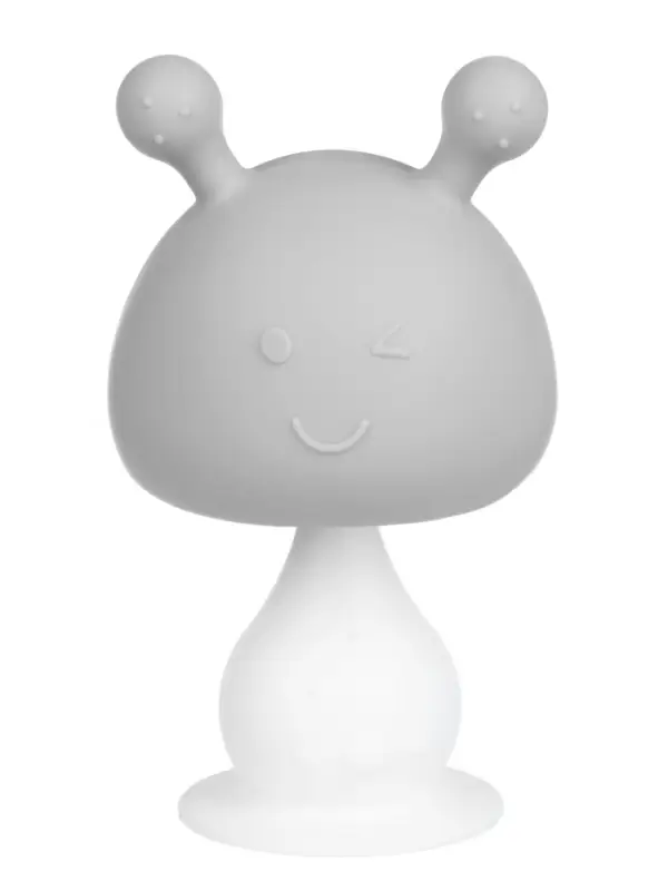 Прорезыватель силиконовый для зубов с погремушкой 3 в 1 M&B &laquo;Зайка&raquo;, серый