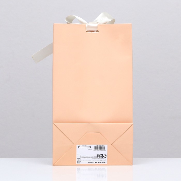 Пакет подарочный с лентой &laquo;Бежевый&raquo;, 13 х 23 х 7 см