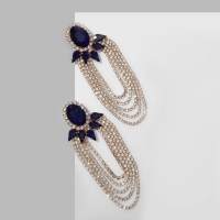 Серьги со стразами &laquo;Вечеринка&raquo; 5 рядов, цвет сине-белый в золоте