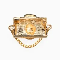 Брошь "Фотоаппарат" с жемчугом, чёрно-коричневая в золоте