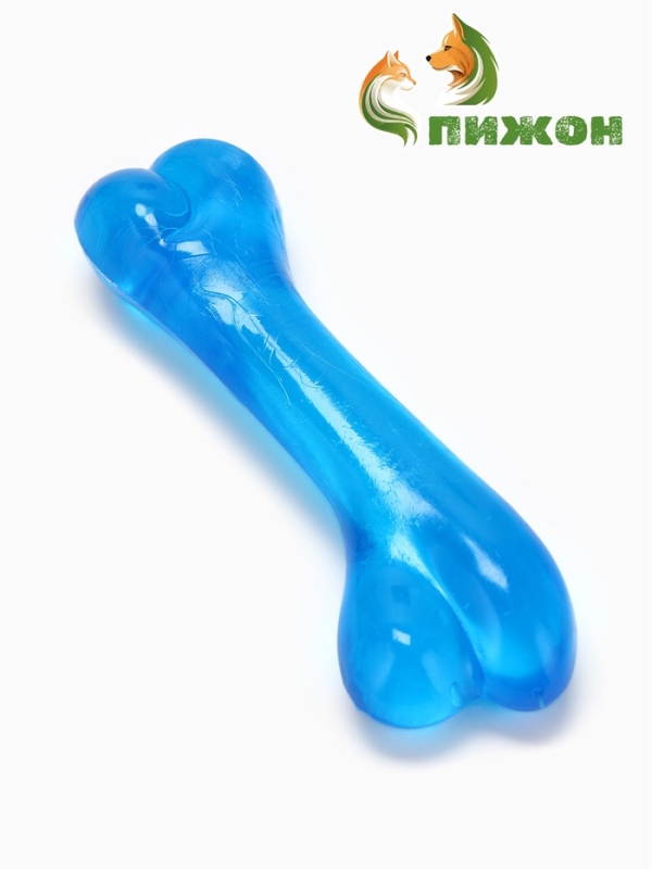 Игрушка жевательная "Косточка классическая", прозрачная, PVC, 12,3 см, синяя