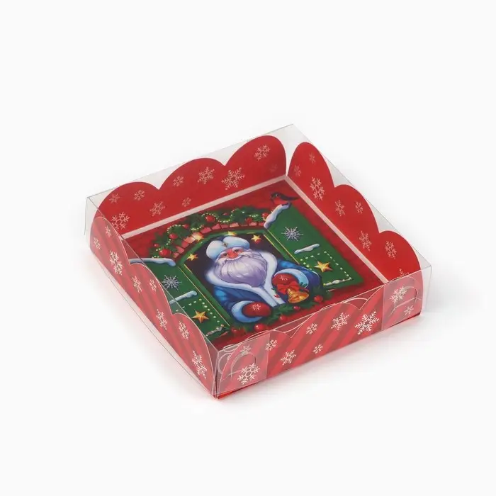 Коробка для кондитерских изделий с пластиковой крышкой &laquo;Счастья в Новом году&raquo;, 10.5 х 10.5 х 3 см