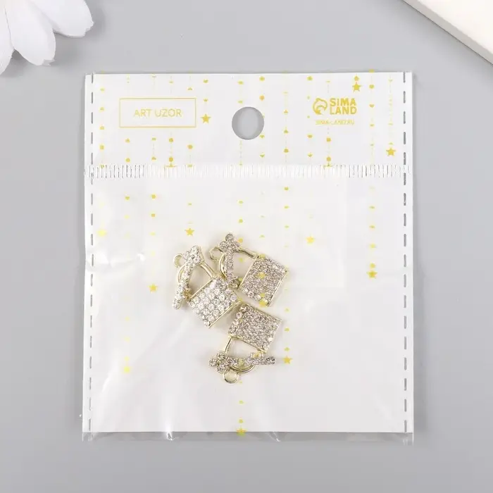 Декор для творчества металл, стразы "Замочек с ключиком" МИКС 1,5х1,9 см