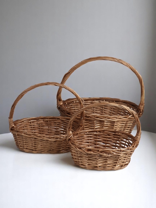 Набор корзин овальные 3 шт,  L: 39х29 см, высота 13 см, высота с ручкой 36 см.M: 33*24*11H*33HHS: