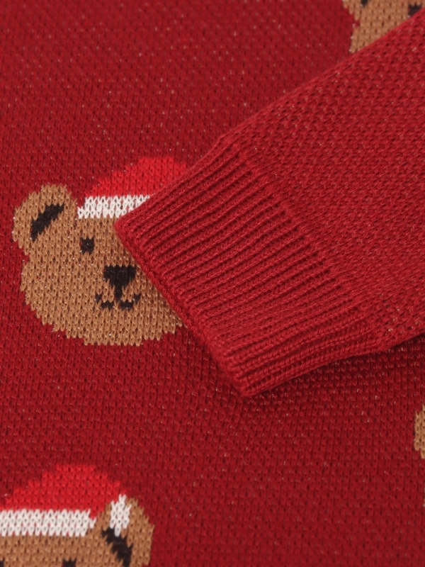 Джемпер вязаный новогодний Крошка Я "Новогодние медвежата" рост 80-86 см, цвет красный