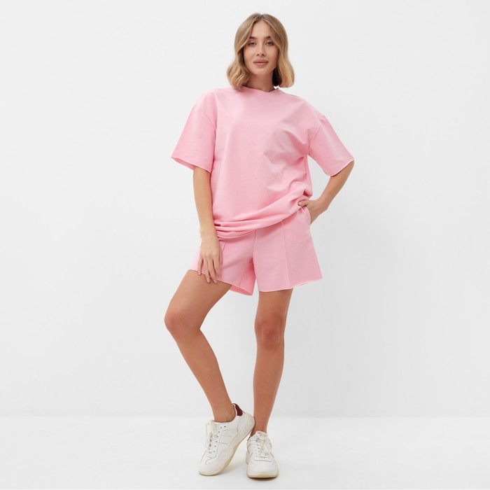 Комплект (футболка, шорты) женский MINAKU: Casual Collection цвет светло-розовый, р-р 50 Комплект (футболка, шорты) женский MINAKU: Casual Collection цвет светло-розовый, р-р 50