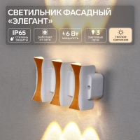 Светильник фасадный &laquo;Элегант&raquo;, FSD-042, 6 Вт, 3000К, 3 луча, IP65, 220 В, пластик, белый