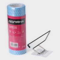 Салфетки в рулоне многоразовые безворсовые в наборе с держателем Доляна, 40 шт, 20&times;20 см, цвет голубой