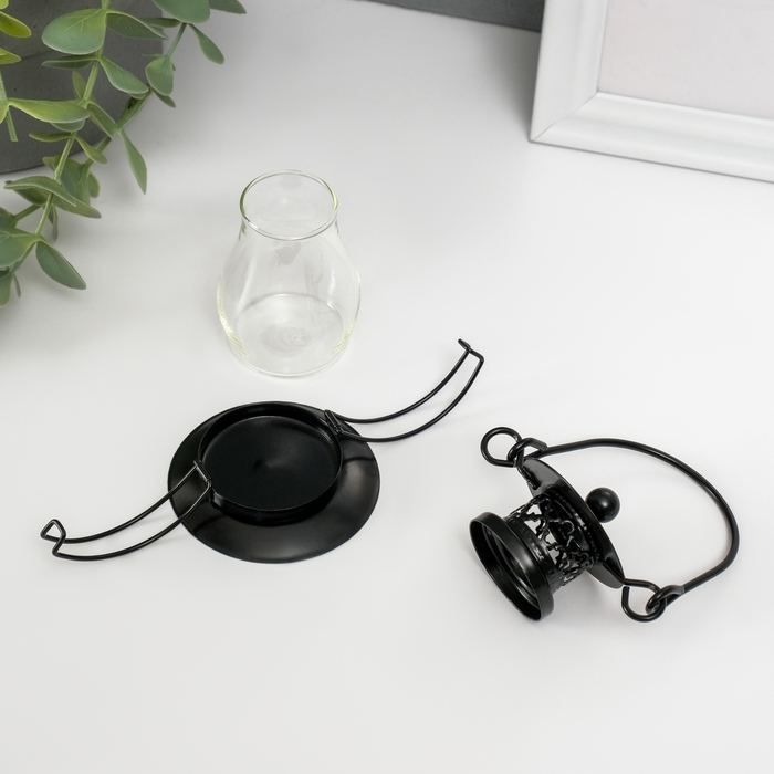 Подсвечник металл, стекло на 1 свечу "Пузатый фонарик" 9,2х6,2х5,8 см