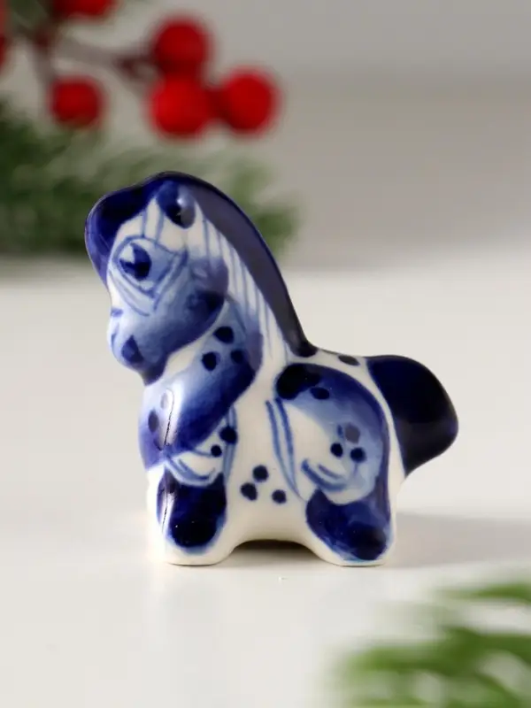 Сувенир Конь Красавец,5х4,5х3см, гжель