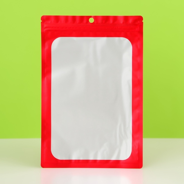 Пакет Зип-лок с окном, с еврослотом, красный, 15.5 х 23.5 см набор 20шт   10460425