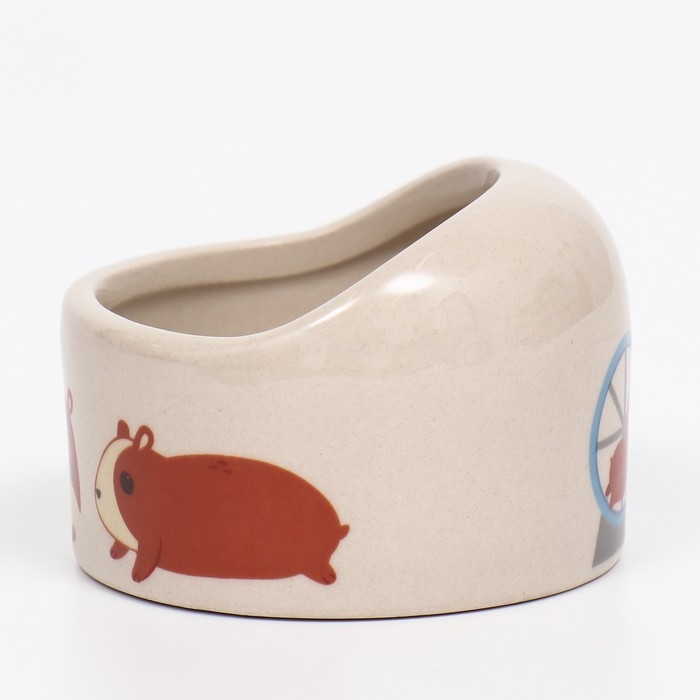 Миска керамическая "Хомячки" 65мл, 6,3 х 4,5 см, бежевая с принтом