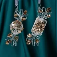 Украшение ёлочное "Праздник" (набор 2 шт) 10,5х4 см, прозрачно-золотой