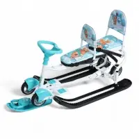 Снегокат &laquo;Тимка спорт 6Д&raquo; с забавными медвежатами, с двумя спинками, с родительской ручкой, бирюзовый, ТС6Д/ЗМ Nika