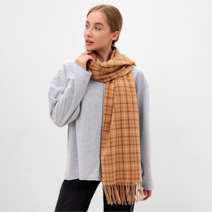 Шарф зимний с кистями MINAKU 65*180 + 8 см цвет бежевый