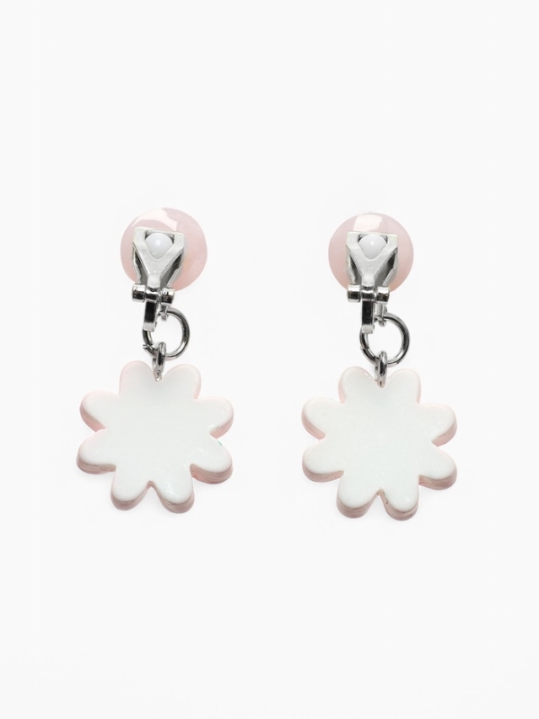 Серьги-клипсы детские "Выбражулька" цветок с жемчужиной, цвет розово-белый